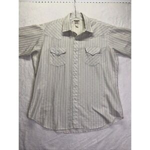 VTG Ruddock western shirt Pearl Snap Short Sleeve Collar 2XL Tall Tan Blue Strip